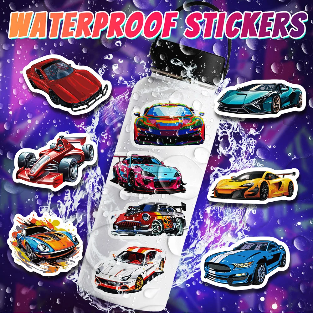 10/50pcs hustý závodní auto kreslený anime pestrý nálepky pack pro děti cestovní zavazadlového scrapbooking zeď ozdoba graffiti obtisky