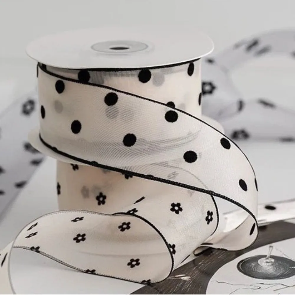 10 Yards Flocked Texture Organza Ribbon Polka Dot Pattern Sheer Finish Chiffon Ribbon 10 Yards Length 3.8cm Width Sheer Ribbon