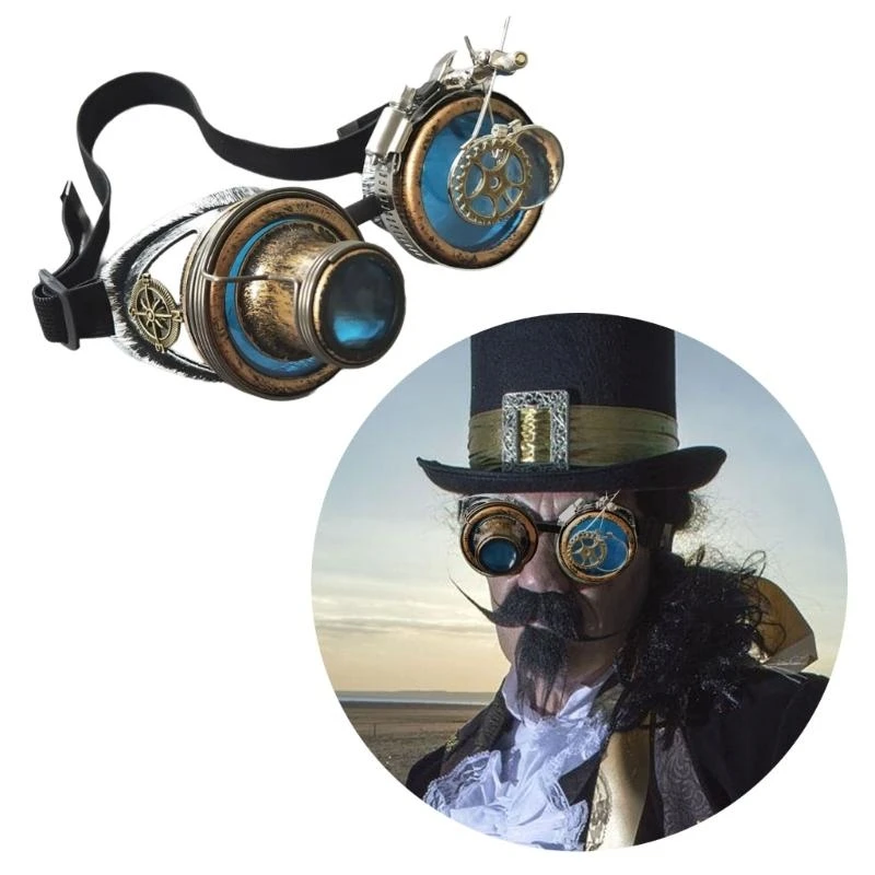 スチームパンク ゴーグル ダブルルーペ付き 防風 取り外し可能 女性 男性 ハロウィン コスプレ マスカレード アイウェア アクセサリー