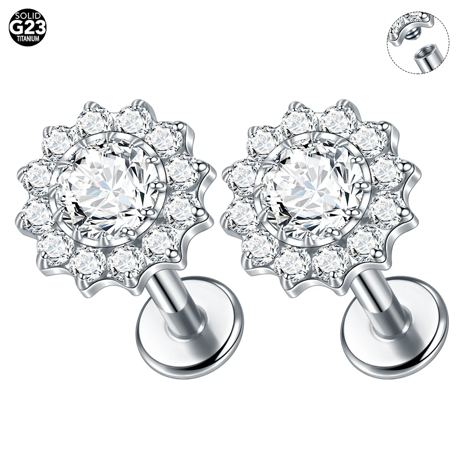 1PC Titanium Piercing Cluster Cubic Zircon Cartilage Earring Tragus Pircing Flat Back Stud Helix Piercing Jewelry Women Gifts