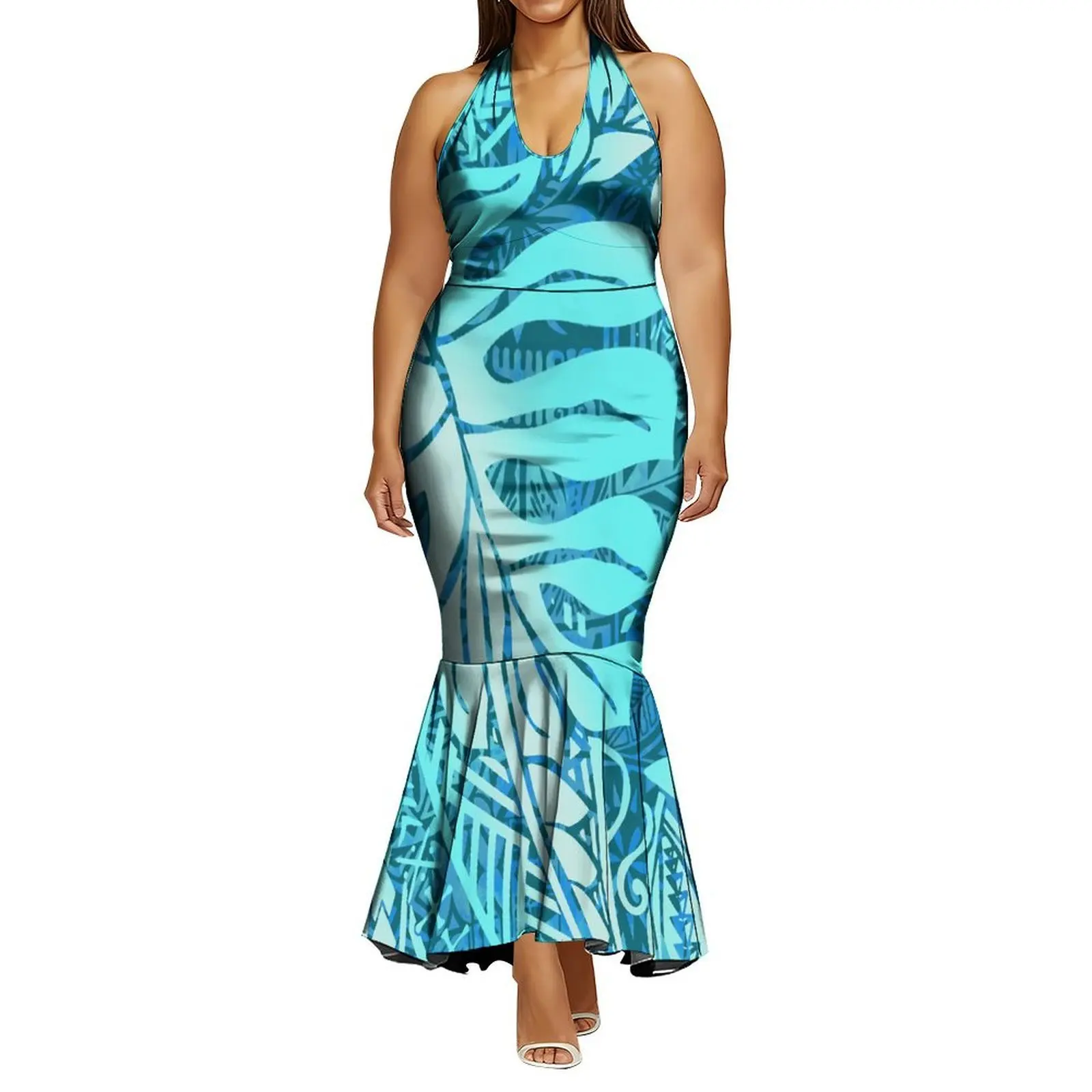 فستان نسائي مثير هالتر التخسيس تصميم طويل تصميم الأزهار فستان ذيل السمكة البولينيزية حسب الطلب فستان سهرة عالي الجودة #1