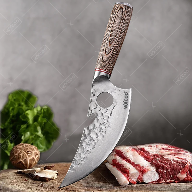 WXCOO 5.3inch Hand Forged Multifunctional Kitchen Knife Chef Knife Boning Knife Bottle Opener with Sheath for Cutting Meat