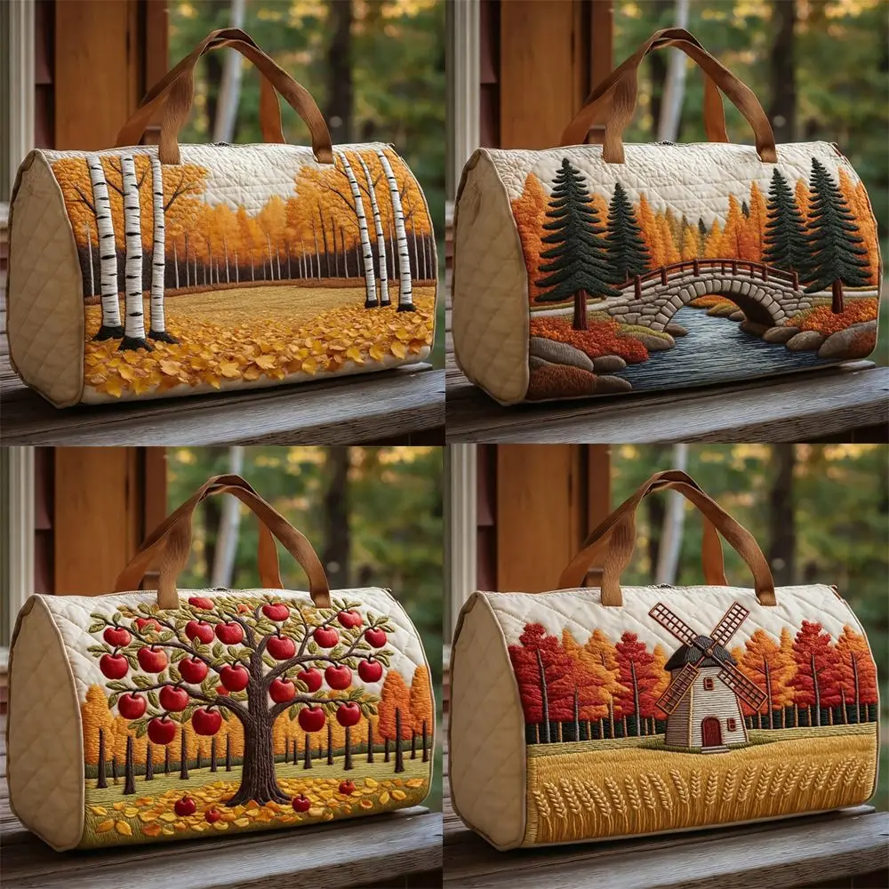 

Shoulder Strap Quilted Duffle Bag Scenery Pattern 3D Quilting Craft Travel Duffel Bag Tote Bags Large Capacity
