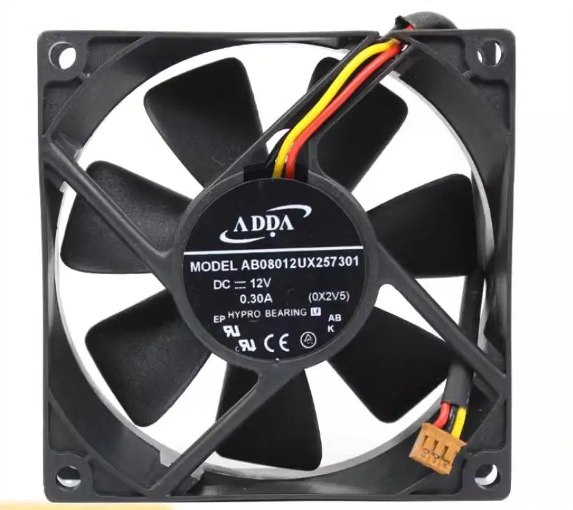 

ADDA AB08012UX257301 DC 12V 0.30A 80x80x25mm 3-Wire Server Cooling Fan