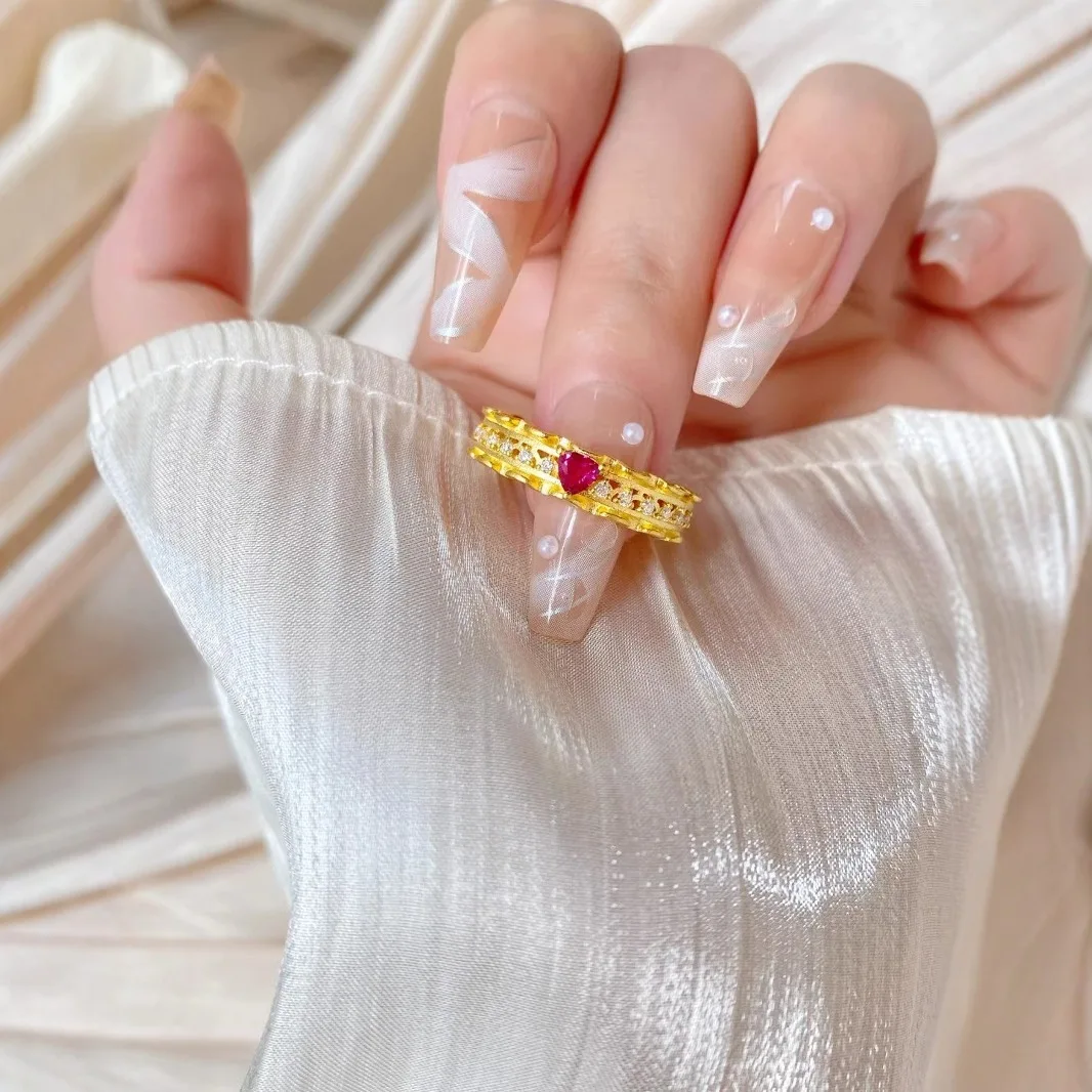 Little red book sweet candy ring light luxury small senior sense delicate female pink diamond fashion French retro ring