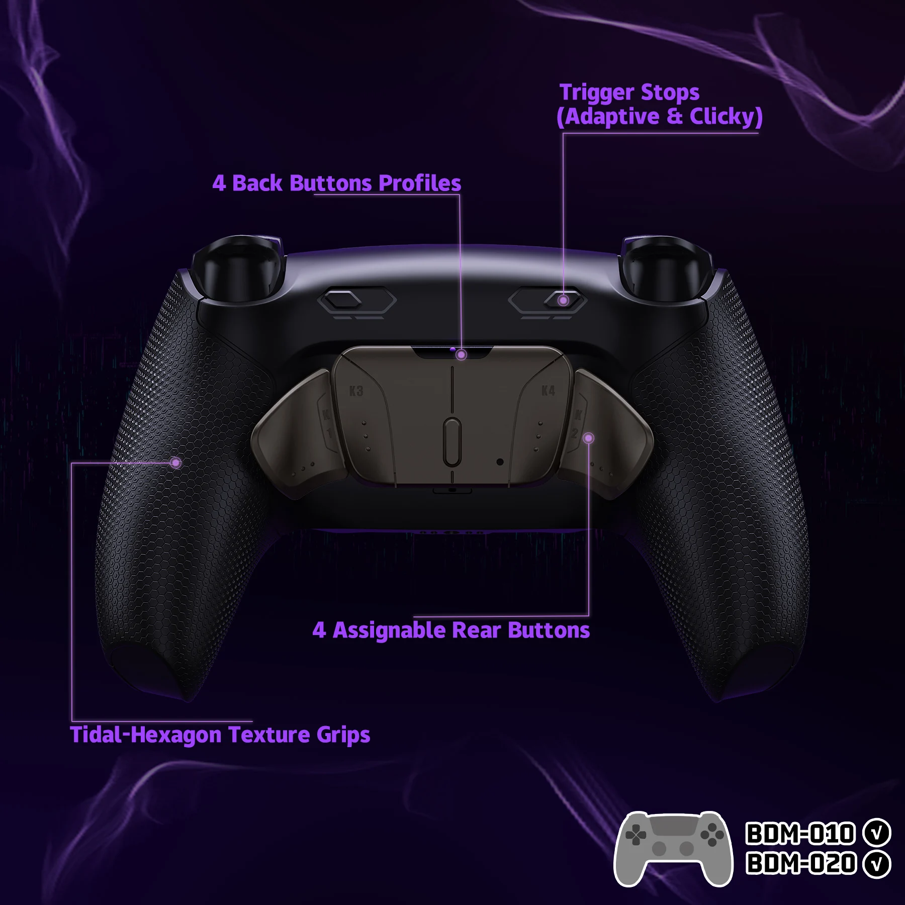 eXtremeRate RISE4 Plus MAX Zestaw przycisków z prawdziwego metalu z możliwością ponownego uruchamiania i gumowanym uchwytem do PS5 BDM-010 020 — zdjęcie produktu 2