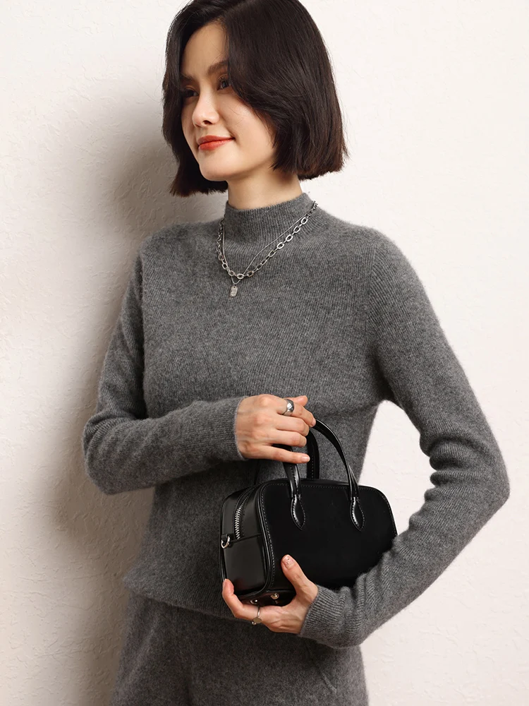 

New Women Cashmere Slim Sweater Mock Neck Cashmere Pullovers Soft Warm 100% Cashmere Knitwear Fashion Autumn Winter Bottom Shirt