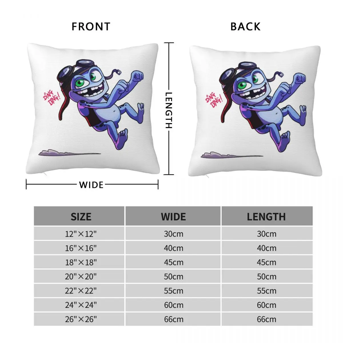 Crazy Frog Ding Ding Square Pillowcase Polyester Linen Velvet Printed Zip Decor Sofa Cushion Case 45x45