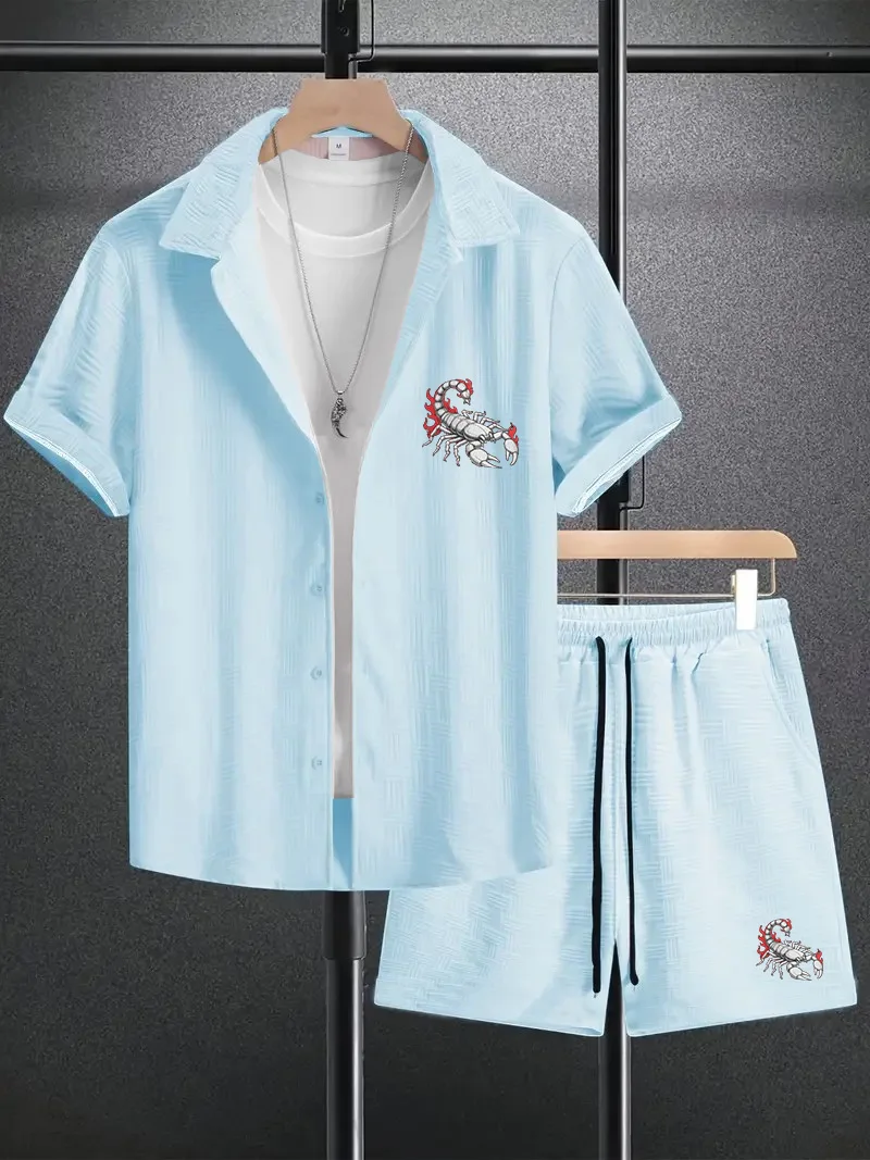 

Men's new scorpion printed short sleeved shorts casual set, versatile and casual.