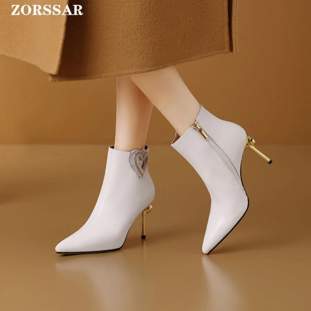 

2025 New Women's Ankle Boots Sexy Pointed Toe Woman Short Boots Fashion Crystal Ladies Thin High Heel Boots Solid Color Stiletto