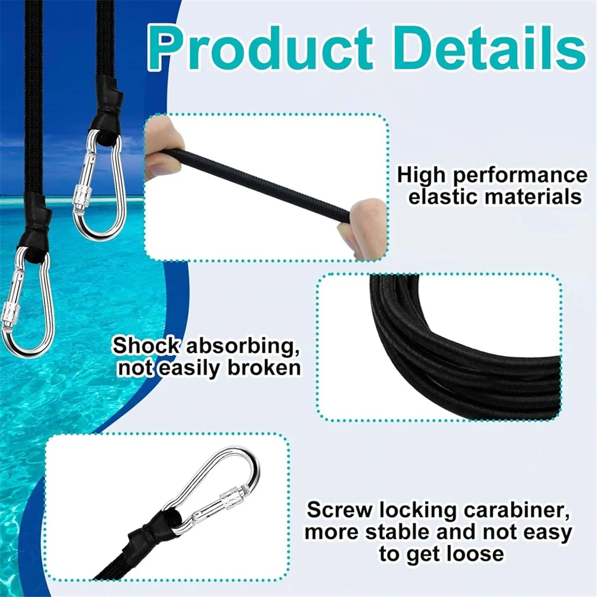 

SSR 118 Inch Foam Water Pad Mat Bungee Cord Lily Pad Bungee Cord with Carabiners Foam Lake Mat Cord Floating Mat Tether Kit