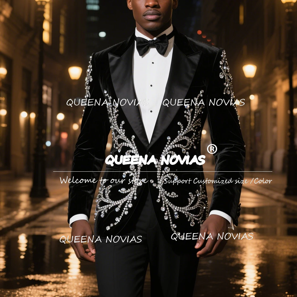 

Изысканные свадебные костюмы с бриллиантами и бисером, комплект из 2 предметов, пиджаки для жениха с остроконечными лацканами по индивидуальному заказу, облегающие костюмы terno masculino completo