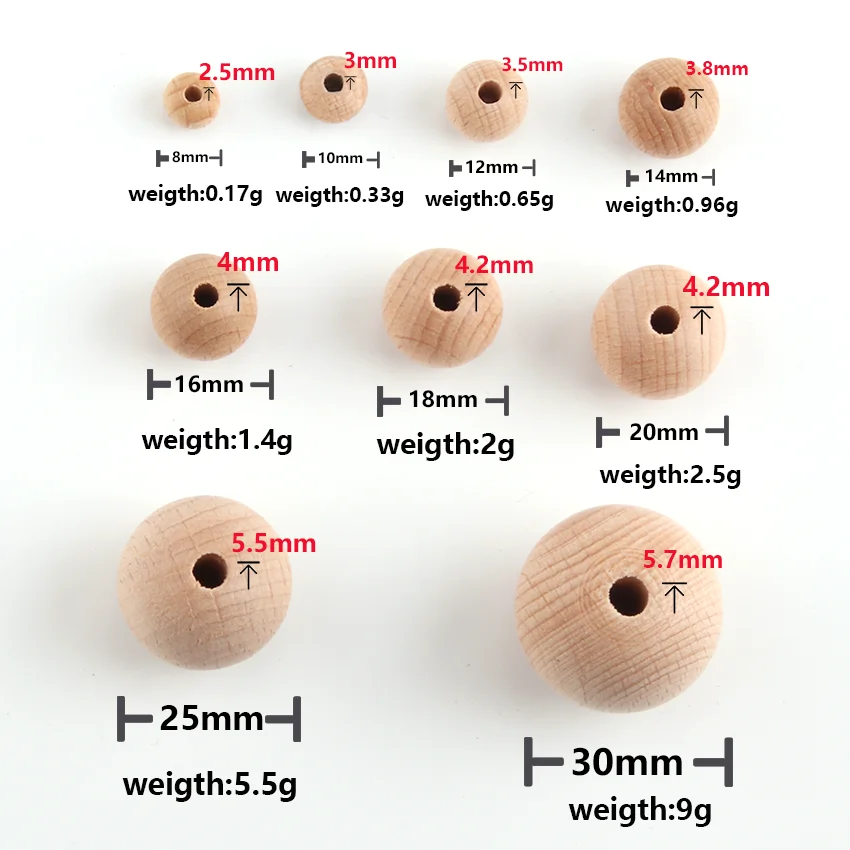 NANA 5-100pc Wooden Beads 8-30mm High Quality Beech Wood Accessories Diy Baby Teether Jewelry Making Customized Necklace For Kid