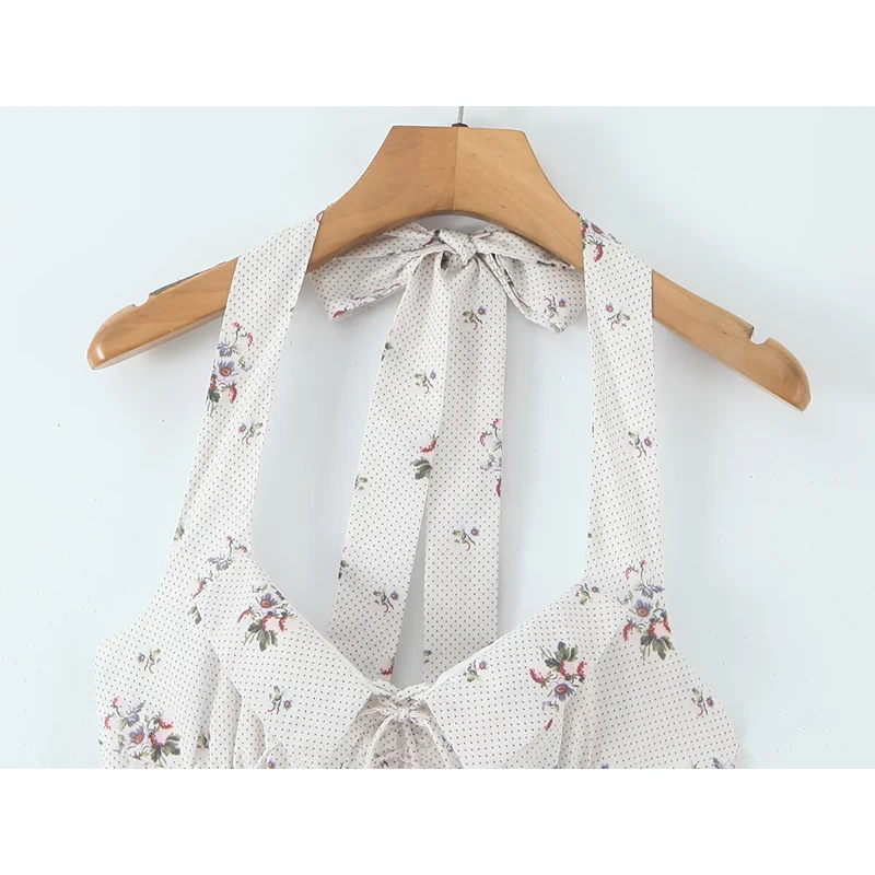 Jastie-vestido elegante con cuello Halter y estampado Floral para mujer, vestido Sexy con cordones delanteros, corte en A, por debajo de la rodilla, para fiesta, 2025