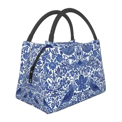 Porcelain Blue Oriental Bird Pattern Insulated Lunch Tote Bag for Women Chinoiserie Portable Thermal Cooler Bento Box Travel