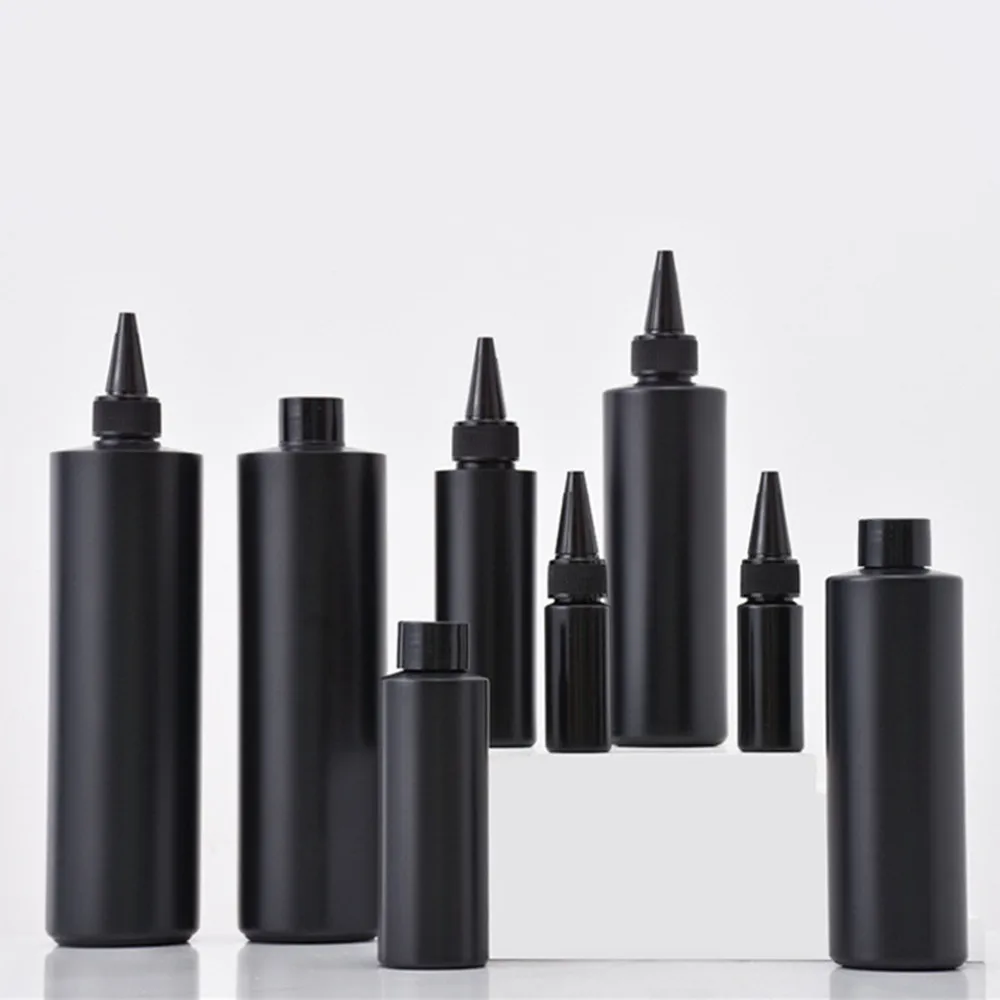 Cilindro preto/natural HDPE redondo 30ml/100/200/250ml/500ml garrafa macia de plástico, com torção, tampa superior de boca pontiaguda para cola UV