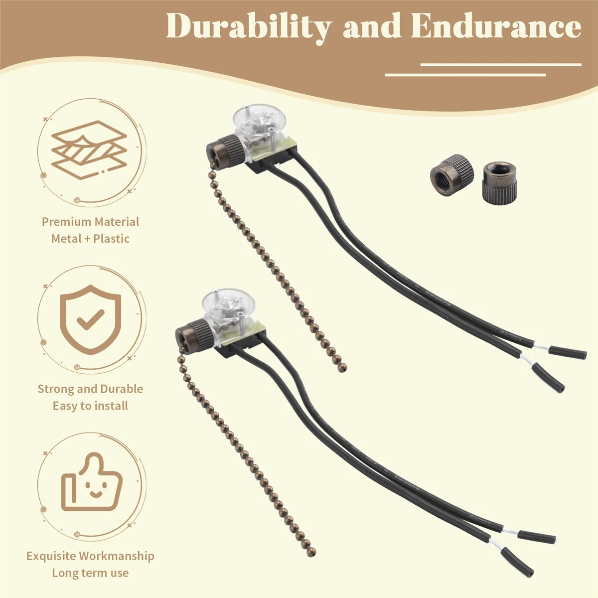 ABNP مروحة السقف مفتاح الإضاءة ZE-109 سلكين مفتاح الإضاءة مع سحب الحبال لمراوح ضوء السقف مصابيح 2 قطعة البرونزية #5