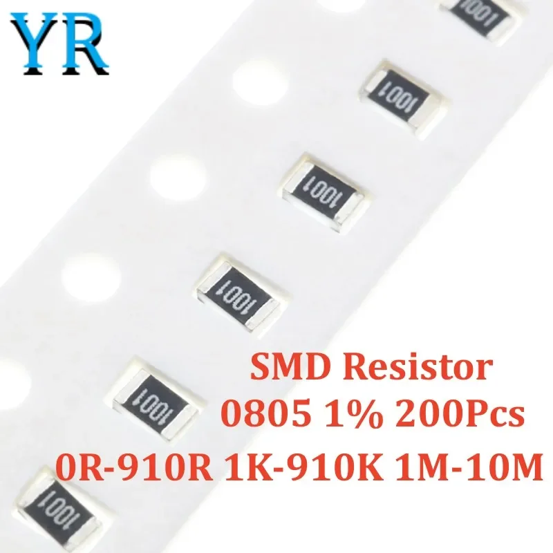 200Pcs 0805 1% SMD Resistor 0R-910R 1K-910K 1M-10M 12K 270K 33R 1.2R 430R 1.5K 160R 3M 5.6K 620K 330K 510K 62R 4.3R 5.1M