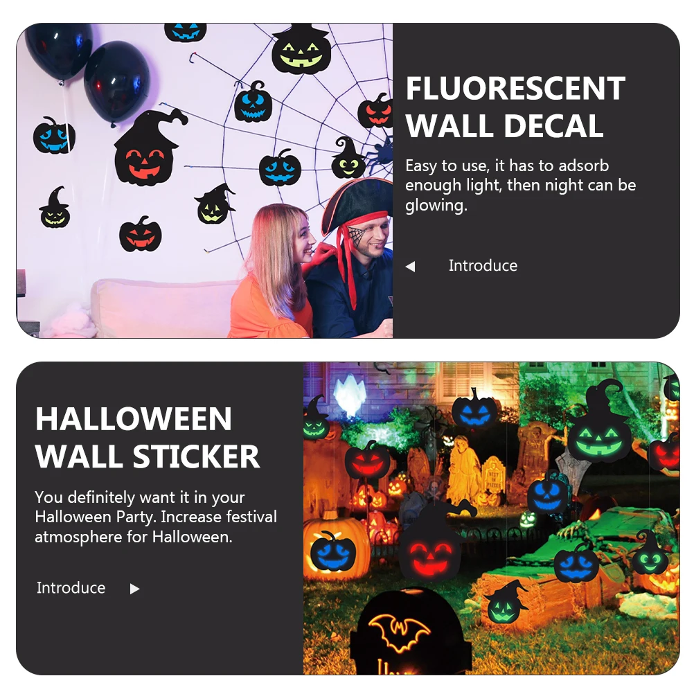 

1Set Glowing Halloween Stickers Fluorescent Pumpkin Decals for Wall Window Glass Scary Night Party Decor Halloween Window Decals