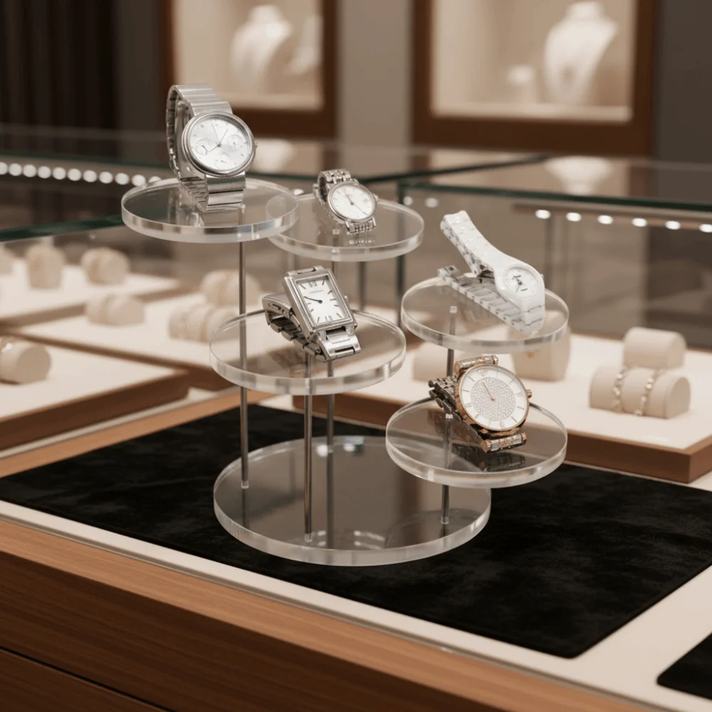 

Transparent Acrylic Display Stand 3-Layer White Black Multi-functional Display Stand Many Styles Acrylic Material Dessert Rack