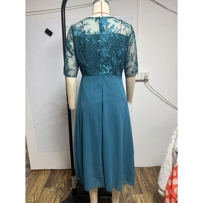 Elegante frauen Sommer Langes Kleid Sexy Stickerei Blume Boho Spitze Sommerkleid Formale Abendkleider Casual O Neck Vestidos Плае