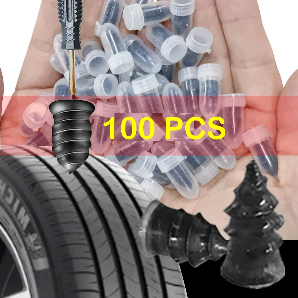 100/10Pcs Tire Repair Rubber Nail, Vacuum Tire Repair Nail Tire Rubber Nail for Car, Bike, Motobike, with Screwdriver