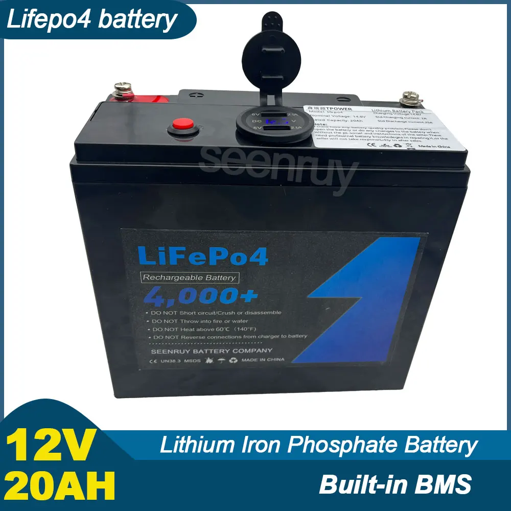 12V 20Ah Lifepo4 With Charger Lithium Iron Phosphate Battery Perfect For Lamp Fire Shutter Door Alarm