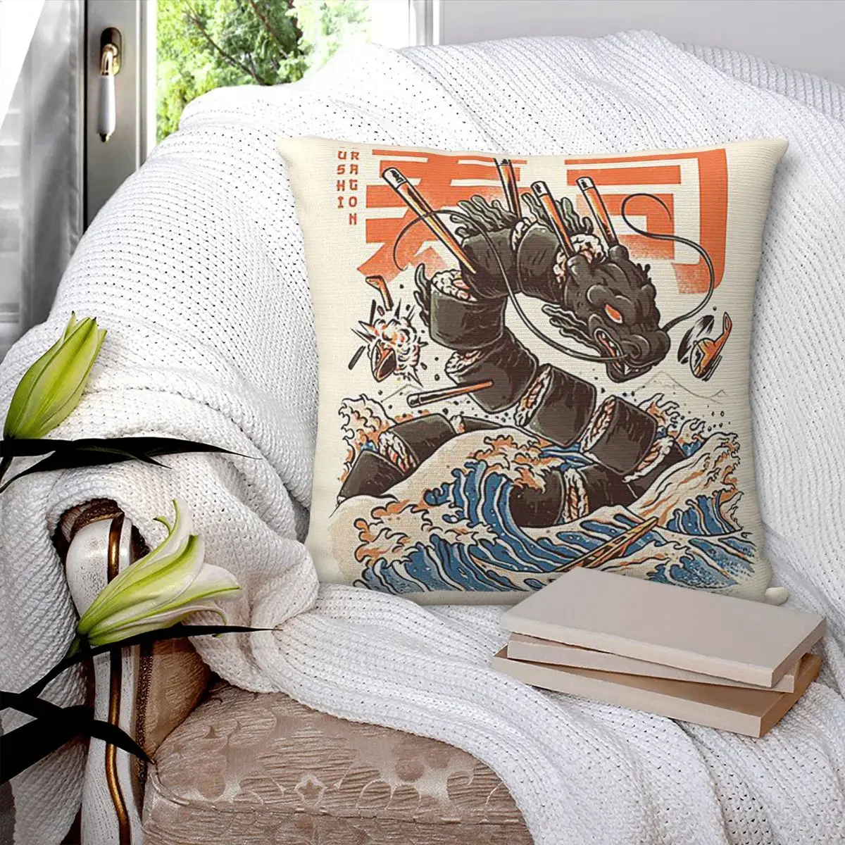 Great Sushi Drago Square Pillowcase Pillow Cover Polyester Cushion Decor Comfort Throw Pillow for Home Bedroom