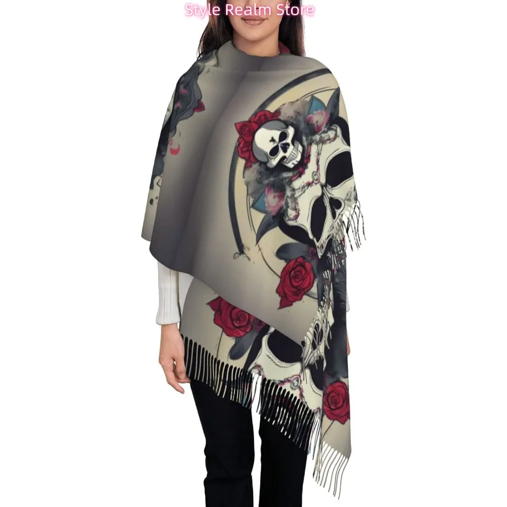 

Женский модный зимний шарф с принтом черепа и йоги, мягкие длинные стильные теплые шаль, шарфы, накидки