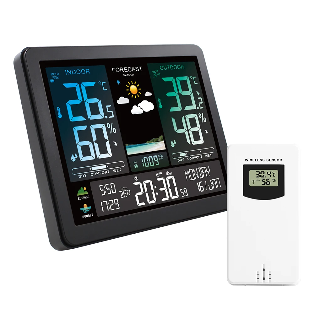 NEW Digital Weather Station Clock Temperature Humidity Meter Barometric Pressure Moon Phase Weather Forecast Hygrothermograph