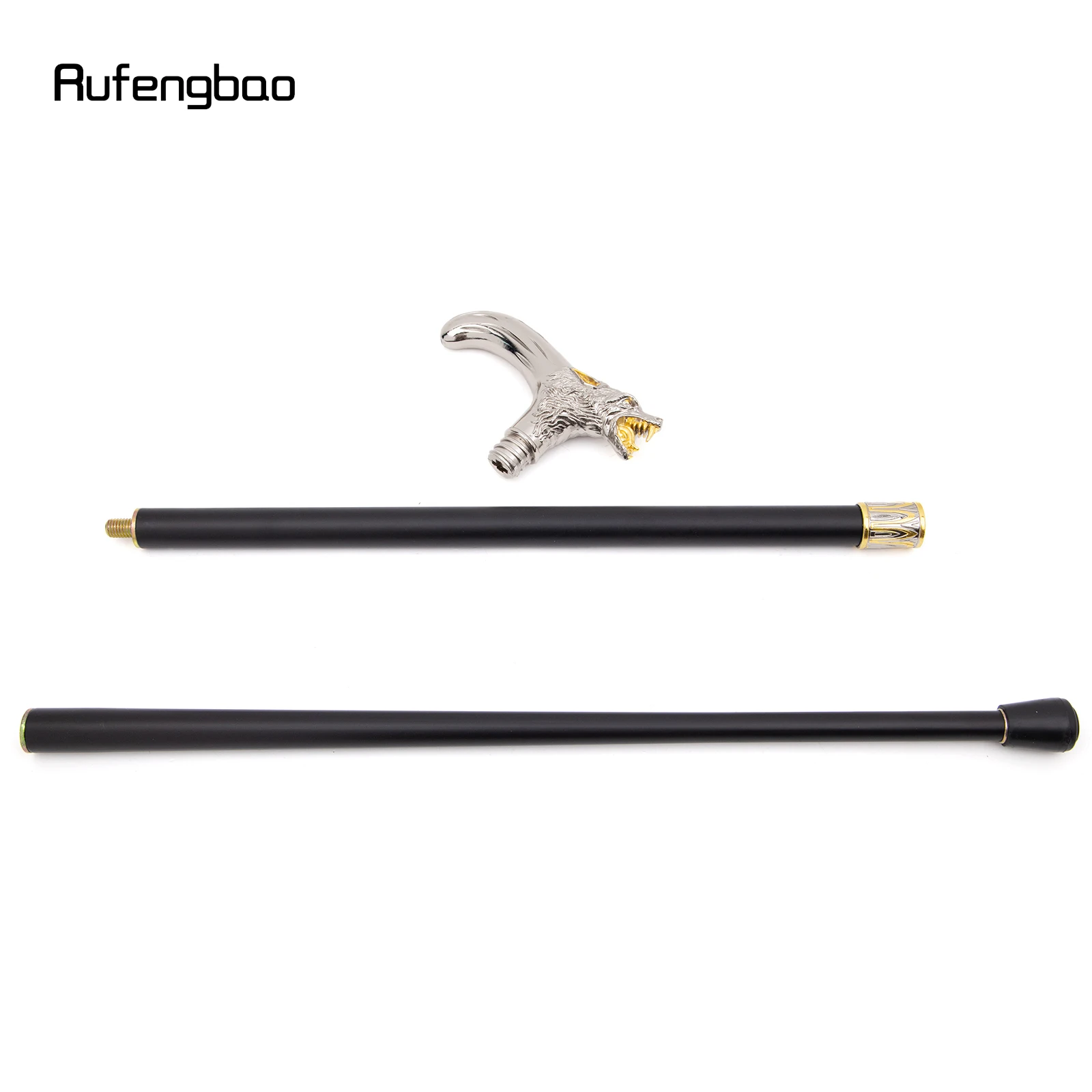Goldener weißer Wolfskopf, beißender Gehstock, modischer dekorativer Gehstock, Gentleman, eleganter Cosplay-Gehstockknopf, Crosier, 93 cm
