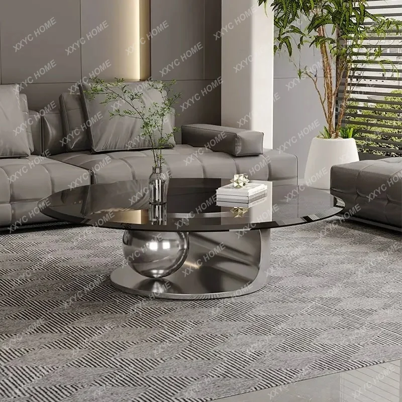 XX Minimalist Coffee Table, Living Room Floating Coffee Table, Modern Compact Design, Round Tempered Glass