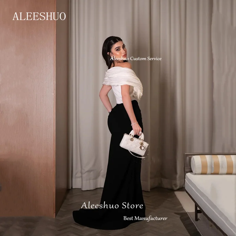 فستان حورية البحر ذو ألوان متباينة حديثة للحفلات الراقصة بطول الأرض قبالة الكتف بدون حمالات مطوي مطرز فستان Fستان Shrase Customi #5