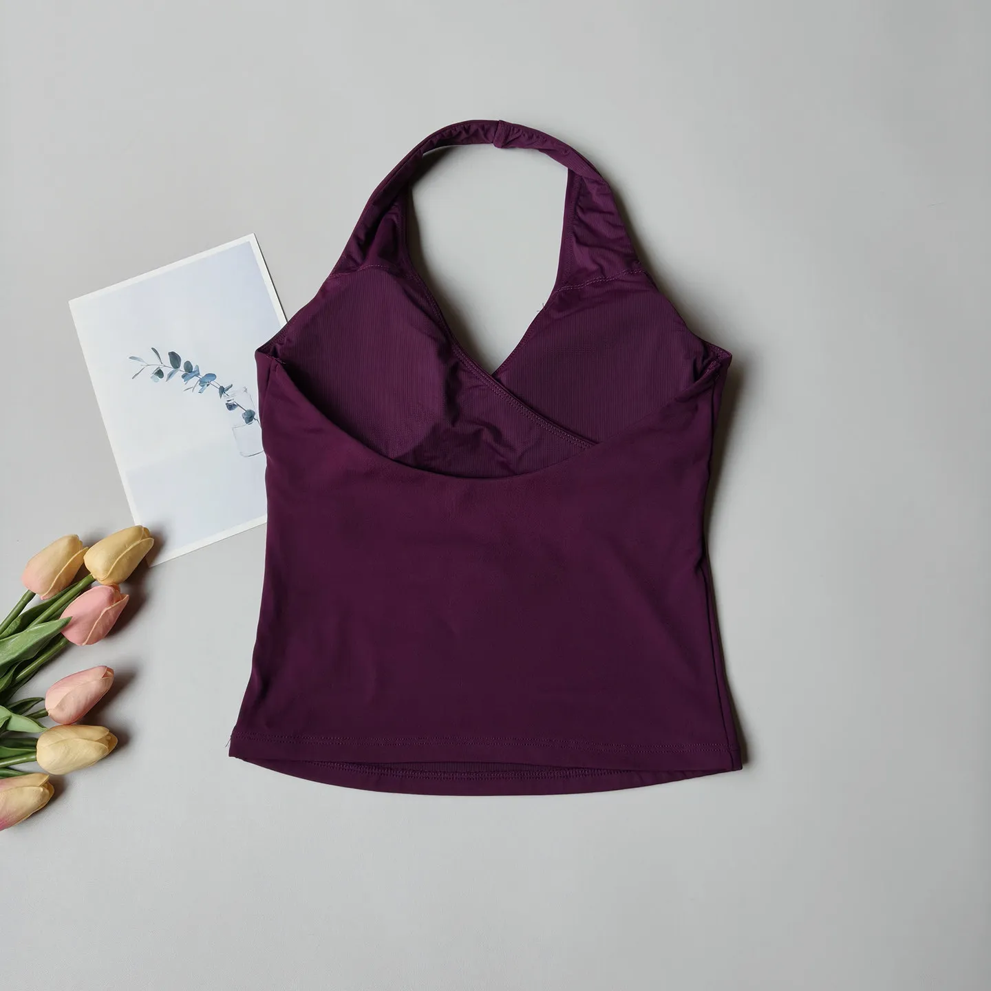Damen Sexy V-Ausschnitt Nude Sport-BH mit Neckholder, Atmungsaktives Gym-Top, Activewear, Fitness-Yoga-Top, Neckholder-Design, Yoga-BH – Detail 12