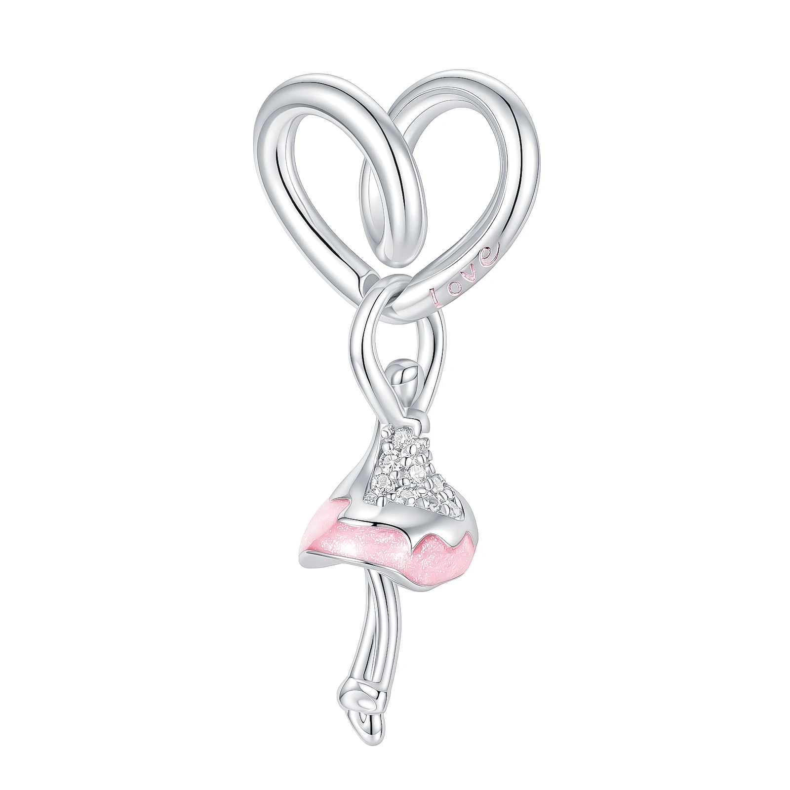 925 Sterling Silver Heart & Ballerina Dangle Charm Bead Ballet Skirt Eternal Love Grace & Elegance Fit Bracelet DIY Jewelry Gift