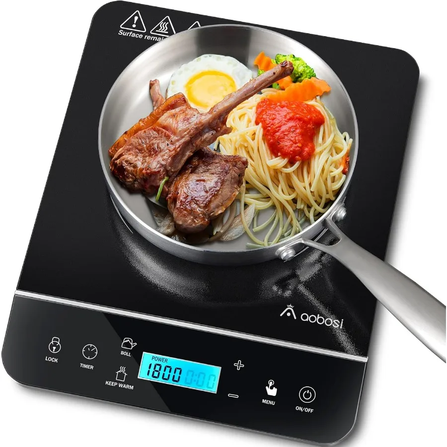 

Portable 1800W Induction Cooktop with LCD Touch Sensor Child Safety Lock 10H Timer 9 Power Levels 10 Temperature Settings for K