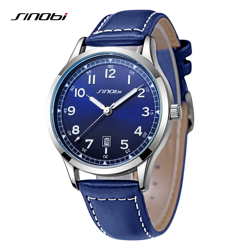 SINOBI Fashion New Style Men\'s Watches Original Design Brand Man\'s Quartz Wristwatches Top Luxury Leather Strap Male Gifts Clock