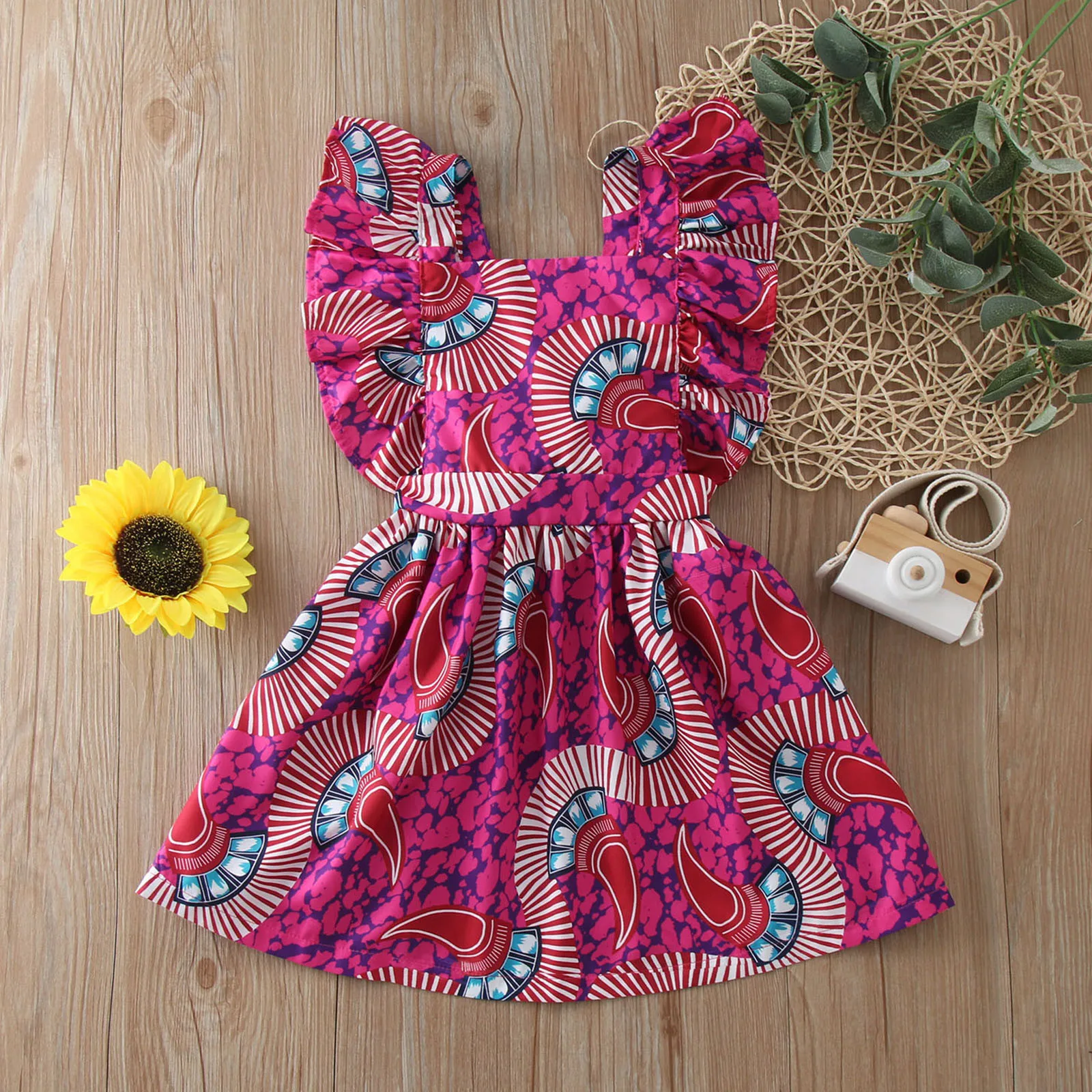 

African Traditional Toddler Girls Dresses 2023 Summer Fly Sleeve Casual Party Dress Kids Girls Ankara Princess Dresses 1-6Y