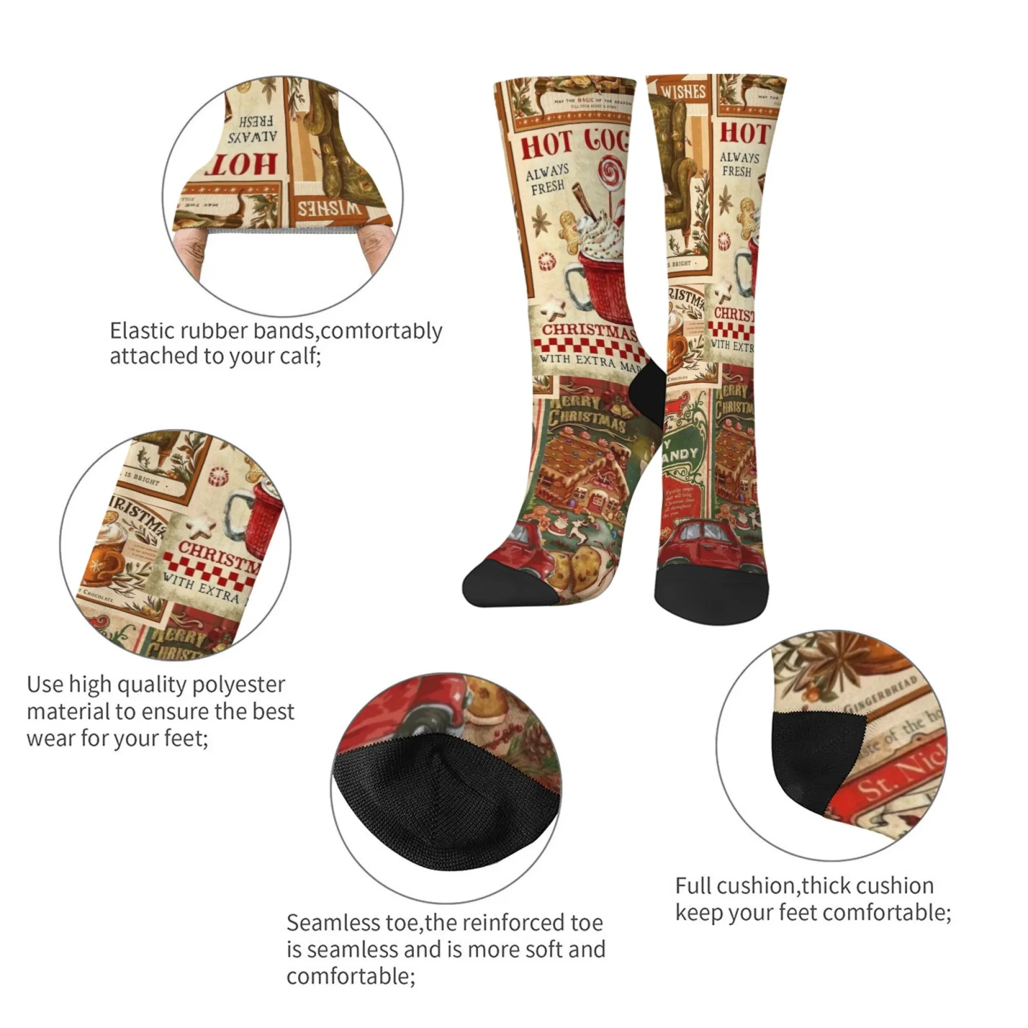 Calzini da uomo con stampa patchwork natalizia retrò Harajuku - Calzini casual per le vacanze di Natale in stile street romanzo - Regalo divertente per le feste