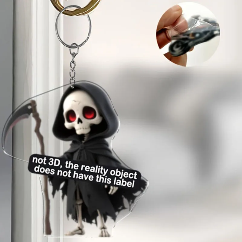 3 سلسلة مفاتيح Death Reaper، قلادة أكريليك مسطحة ثنائية الأبعاد، قلادة هاتف على الظهر، حقيبة ظهر وديكور منزلي للسيارة، سلسلة مفاتيح، مفتاح السيارة #4