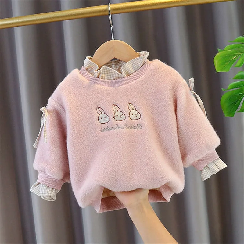 

2024 New Lambswool Children Thickened Baby Girl Outfit Brushed Hoody Fashionable Jacket Tide Matching Autumn Winter Clothing