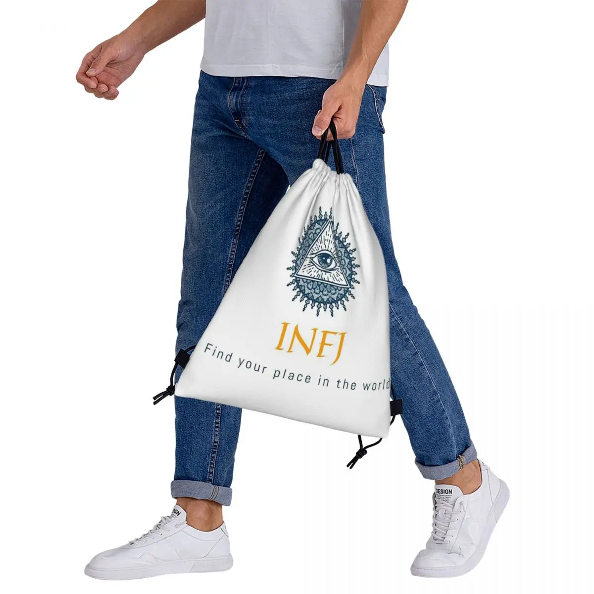 حقائب INFJ-Drawstring للرجال والنساء ، جيب حزمة ، حقيبة رياضية ، حقائب كتب ، حقائب ظهر مدرسية ، ابحث عن مكانك في العالم