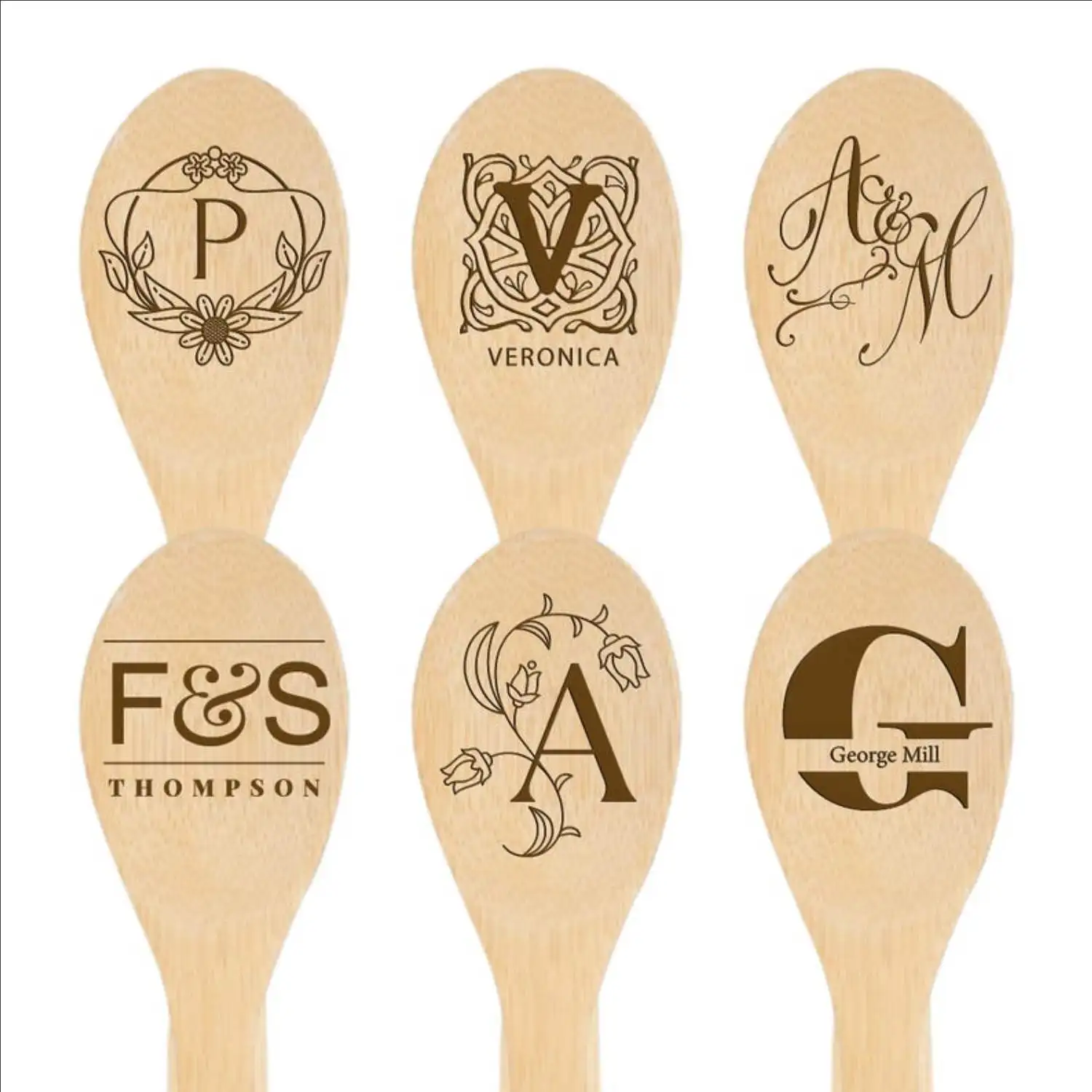 Cuchara de cocina de bambú grabada con inicial personalizada, utensilio de cocina de madera antiadherente, utensilios de cocina, regalo para hornear para inauguración de la casa, boda, 1 ud.