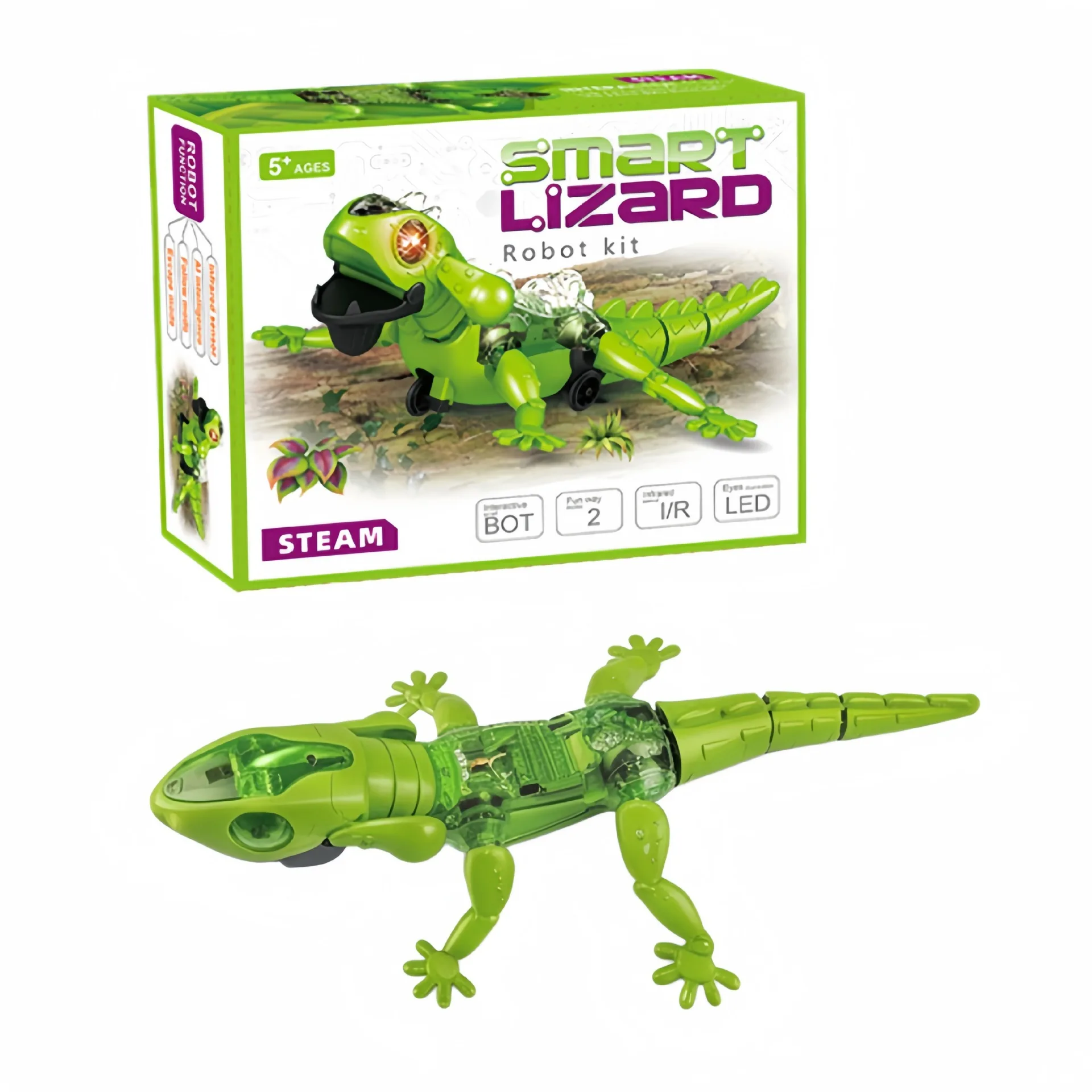 Kit de Robot Lagarto Inteligente DIY, Juguete Educativo STEM con Modo de Seguimiento y Evitación de Obstáculos, Kit de Construcción Científica para Niños