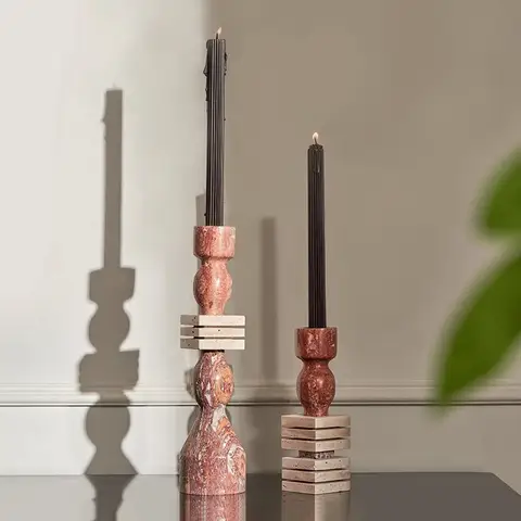 Travertine Candle Holder for Wedding Centerpiece Natural Marble Candlestick Vintage Home Decoration