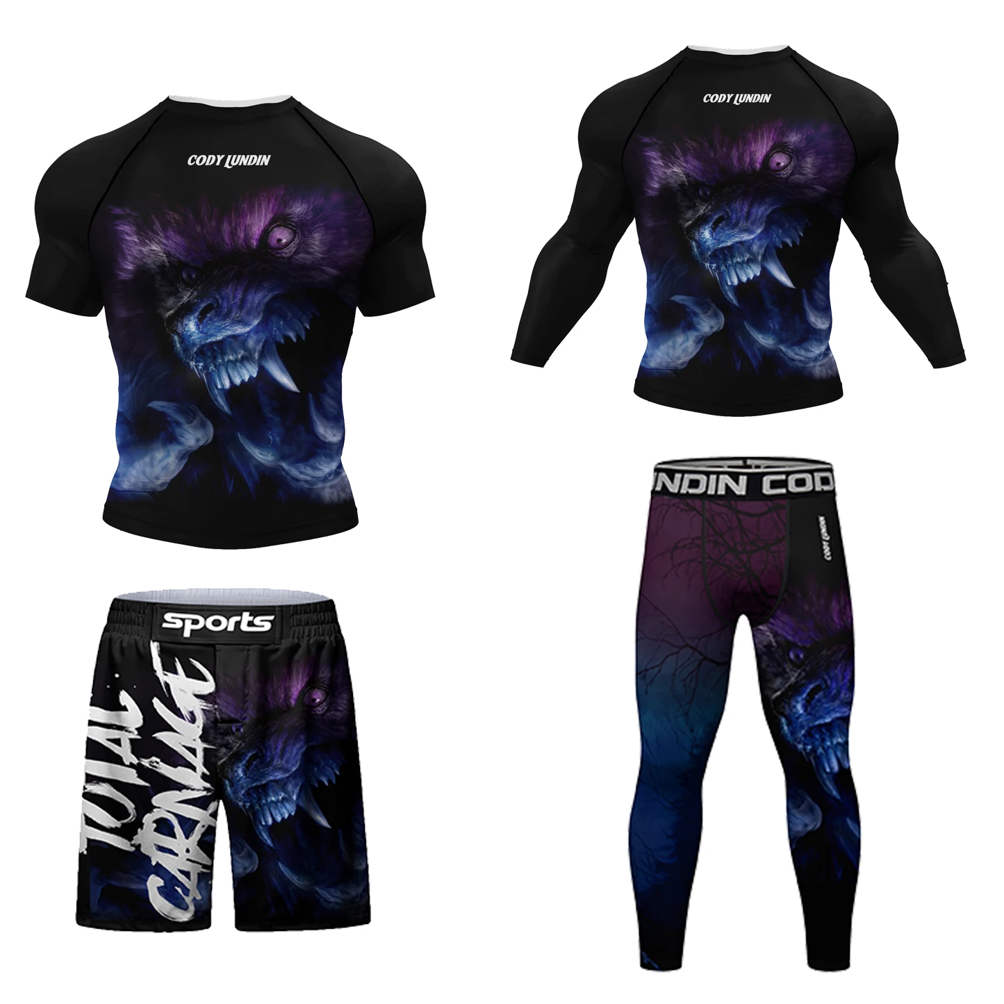 Cena fabryczna gorąco sprzedaje się niebieskie zestawy bokserskie dla mężczyzn kompresyjne Rashguard szorty MMA zestaw treningowy do kickboxingu