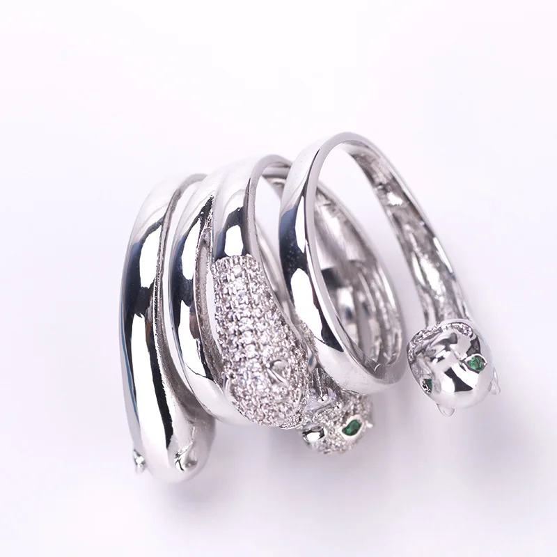 Europe America Fashion New Style Men Women Lady Inlaid Cubic Zircon Four Leopard Heads Silver Color Ring Size US6-US9 image 4
