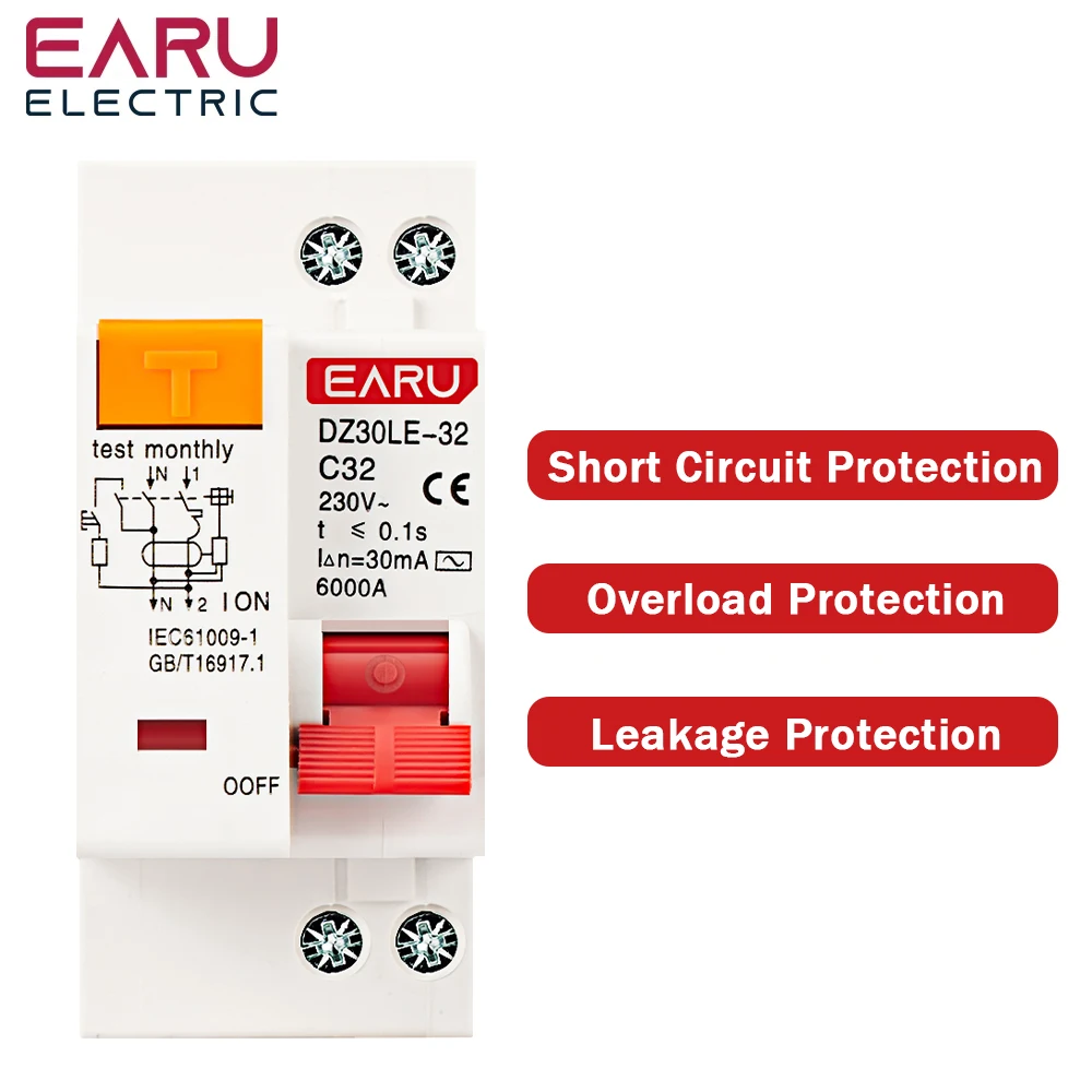 EPNL 1P+N AC 230V  6A 10A 16A 25A 32A Residual Current Circuit Breaker With Over And Short Current Leakage Protection RCBO MCB