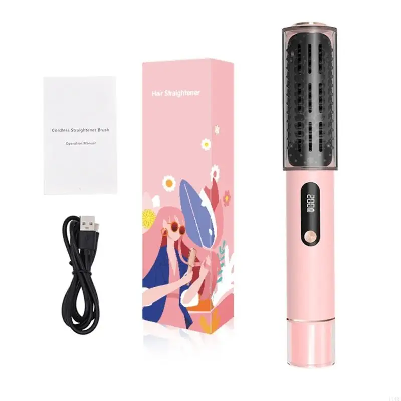 

Cordless Hair Straightener Brush Fast Heating 5 Gear Adjustable Temperature USB