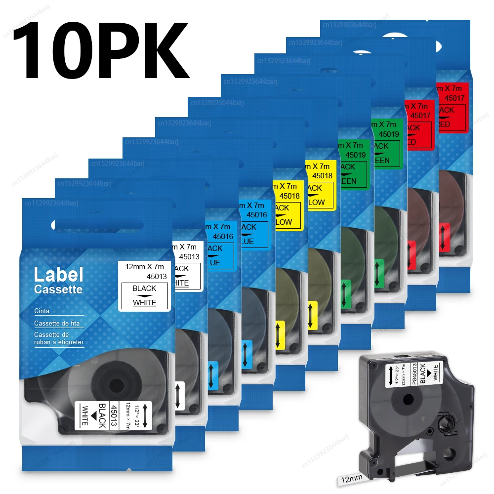 2PK/10PK 45013 Compatible for Dymo D1 45013 Tape 12mm 45013 Black on White D1 Tape for Dymo LabelManager 160 280 Label Printer